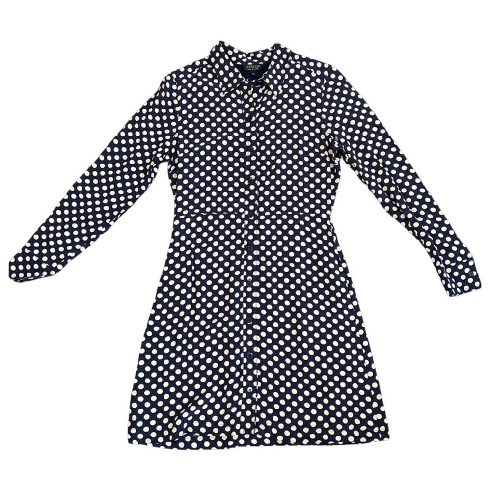 Topshop Blue/Cream Midi Button Up Polka Dot - Size US 6